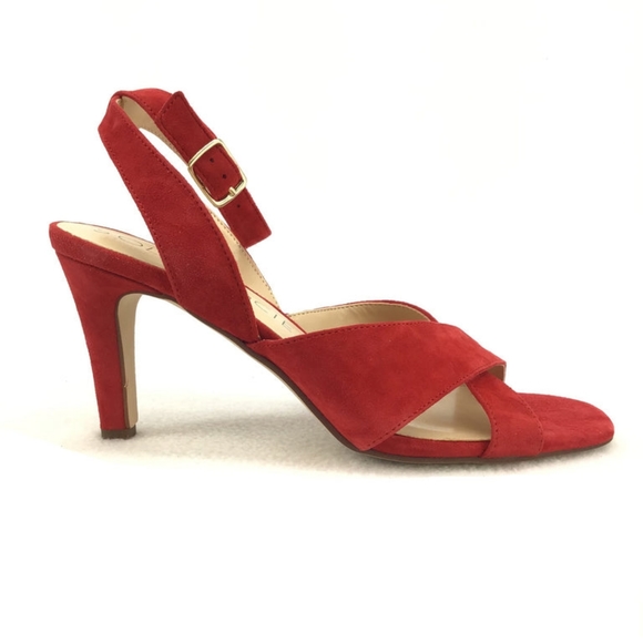 Sole Society Cassidea Red Suede Heeled Strappy Sandals Size 7.5 - Picture 2 of 10